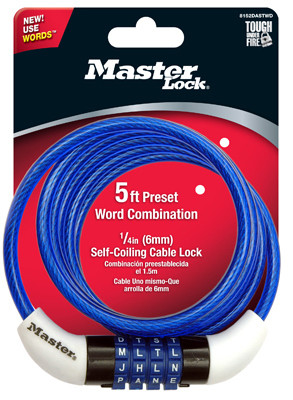 Bike Cable Lock, Assorted Colors, 5-Ft.