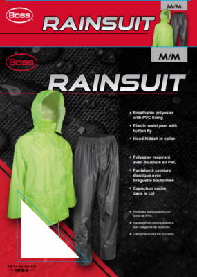 2-PC Hi-Viz  Rainsuit, Green Jacket, Black Pants, Polyester, PVC Lining, M