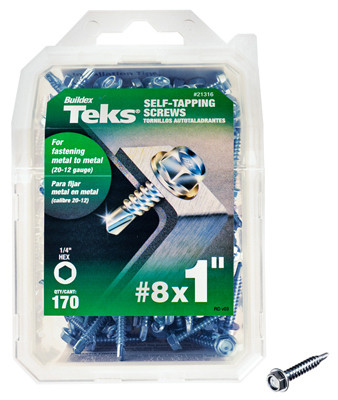 Drill Point Screws, Self-Tapping, Hex Washer Head, #8 x 1 In., 170-Pk.