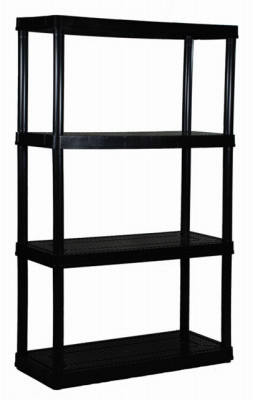 Shelving Unit, 4 Shelves, Plastic, Black, 34.25 x 14.25 x 55.25 In.
