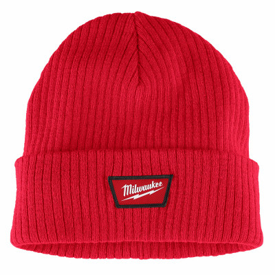Knit Beanie, Cuffed, Red