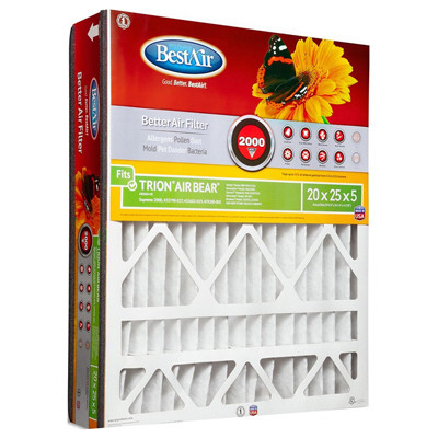 20x25x5 In. Air Bear Pleated Air Filter, MERV 11, Electrostatically Charged, 1 Year (3 pieces)
