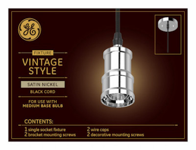 Vintage Light Pendant Fixture, Satin Nickel Finish