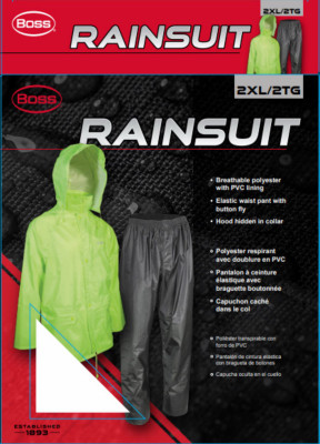 2-PC Hi-Viz  Rainsuit, Green Jacket, Black Pants, Polyester, PVC Lining, 2XL