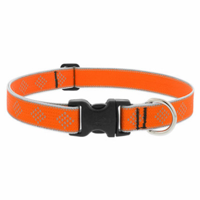 Adjustable Medium Dog Collar, Reflective Orange Diamond Pattern, 1 x 12 - 20-In.