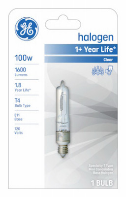 Quartz Halogen Light Bulb, Mini Candelabra Base, 100 Watt