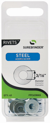 Steel Washers, 3/16-Dia., 40-Pk.
