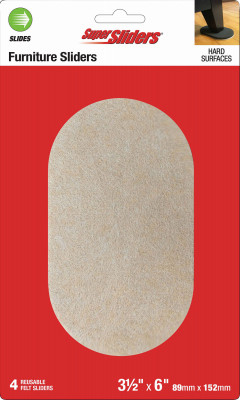 Super Sliders 3-1/2"x6" Felt Sliders Oval Beige 4 Pack.