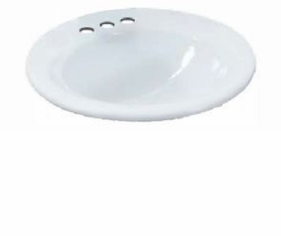 Drop-In Lavatory Sink, Self Rimming, White, 19 In. Round