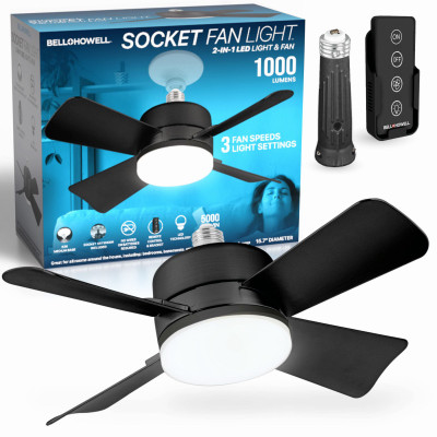 Bell+Howell Black Ceiling Socket Fan/Light
