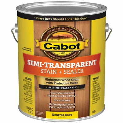 Deck & Siding Stain, Semi-Transparent, Neutral Base, 1-Gallon