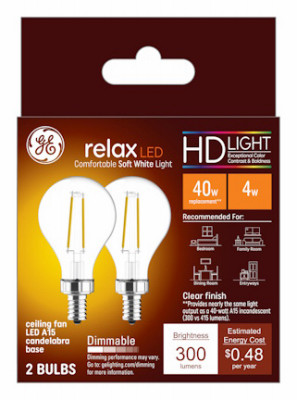 LED Ceiling Fan Light Bulbs, A15, Soft White, Clear, 300 Lumens, 4 Watt, 2-Pk.