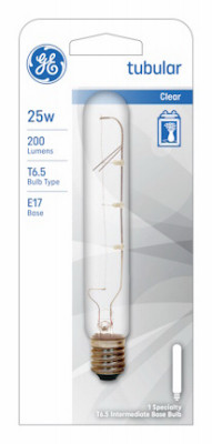 Tubular Light Bulb, Intermediate Base, 244 Lumens, 5.5 In., Clear, 25 Watt (6 pieces)