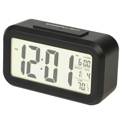 Alarm Clock With Snooze, Temperature Display, Black