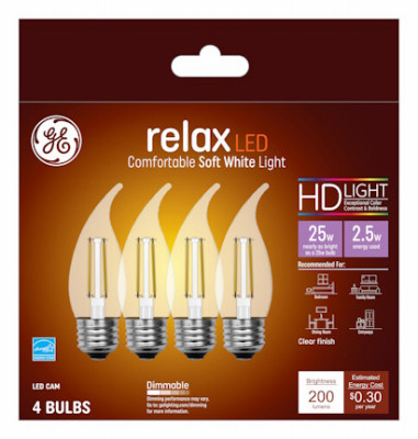LED Chandelier Light Bulbs, Candle Shape, Clear Soft White, 200 Lumens, 2.5 Watt, 4-Pk.