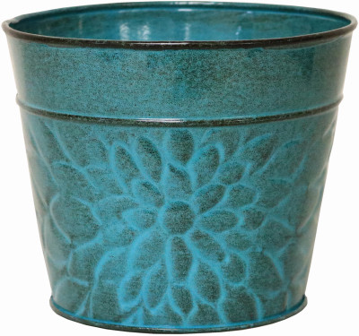 Laurel Planter, Lagoon Green Embossed Sheet Metal, 6 In. High