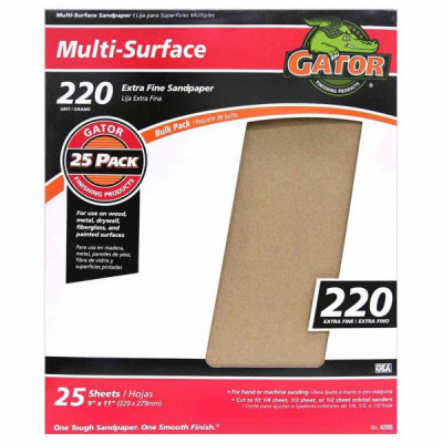 Sandpaper, Very Fine 220-Grit, 9 x 11 In., 25-Ct.