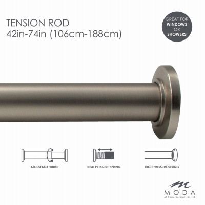 Draper Shower Curtain Tension Rod, Satin, 42 to 74 In.
