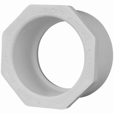 Schedule 40 PVC Pressure Reducer Bushing, White, Spigot x Slip, 1 x 3/4 In.