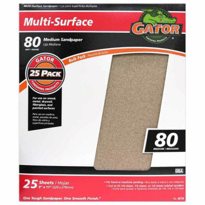 Sandpaper, Medium 80-Grit, 9 x 11 In., 25-Ct.