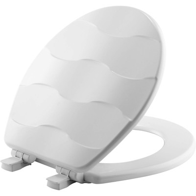 Toilet Seat, Round, White Wood, Basket Weave Design