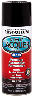 Acrylic Lacquer Spray, Automotive, Black Gloss, 12-oz. (6 pieces)