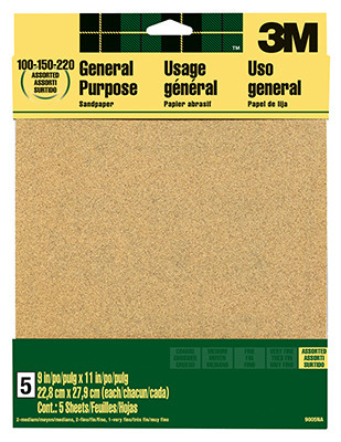 Aluminum Oxide Sandpaper, Assorted Grits, 9 x 11 In., 5-Pk.