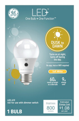 LED Light Bulb, Dusk to Dawn Soft White, A19, Outdoor Use, 9 Watt