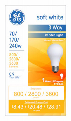 3-Way Reader Light Bulb, Soft White, A23 Medium Base, 70/170/240 Watt (6 pieces)