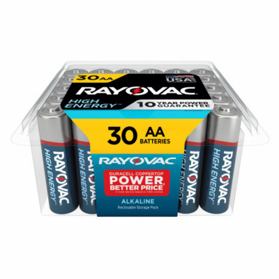 High Energy AA (Double A) Alkaline Batteries, 30 Pack