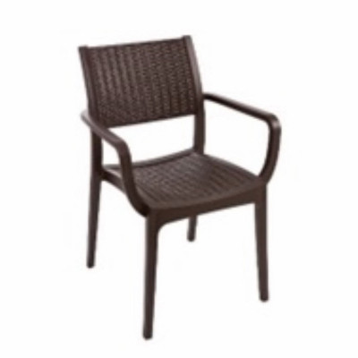 Rattan-Look Arm Chair, Brown Plastic