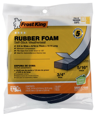 Rubber Foam Weatherseal Tape, 3/4W x 5/16 In. T x 10 Ft.