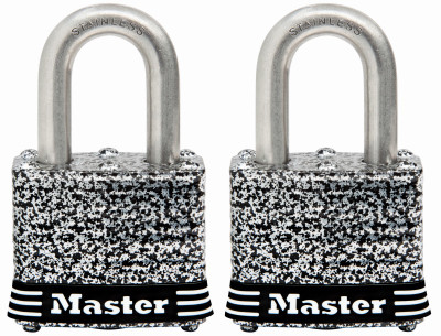 Weatherproof Laminated Keyed Padlock, Stainless Steel, 1.5-In., 2-Pk.