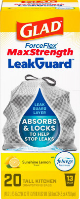 Glad ForceFlex MaxStrength Drawstring  LeakGuard Sunshine Lemon 13 Gallon