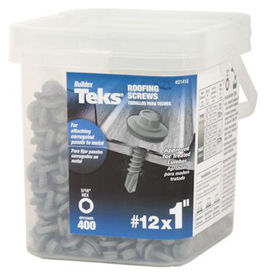 Roofing Screws, Hex Washer Head, Zinc-Plated, #12 x 1 In., 300-Pk.