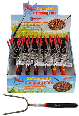Camping Fork, Rubber Handle, Stainless Steel, Extends to 21 In. (24 pieces)
