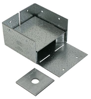 Adjustable Post Base, 1 In. Stand Off Ht.,16-Gauge Steel, 4 x 4 In.
