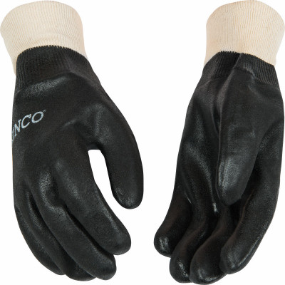 Fully Coated PVC Gloves, Sandy Finish, Black, Men's L