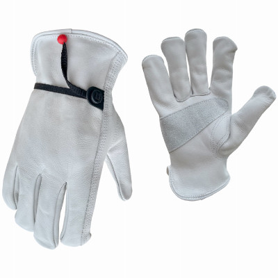 Work Gloves, Grain Cowhide Ball & Tape Wrist, Men's L