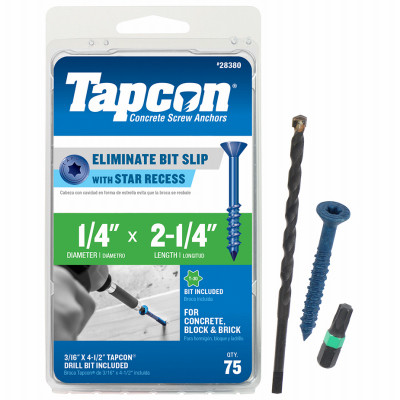 Star Drive Concrete Anchors, 1/4 x 2-1/4 In. 75-Pk.