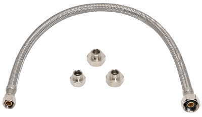 Universal Faucet Connector, Stainless Steel, 3/8 In. Compression x 1/2 In. Compression x 1/2 In. Female Iron Pipe x 7/16 In. Compression, 20 In.