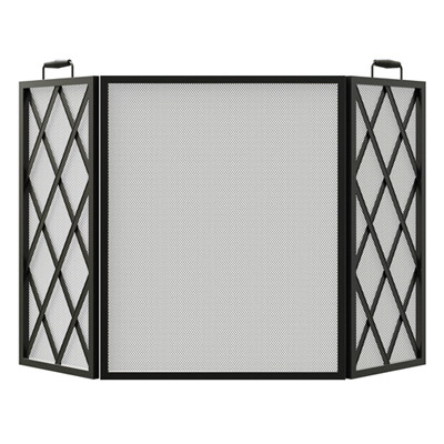 Open Hearth Fireplace Screen, Diamond-Style, Black, 3-Panel