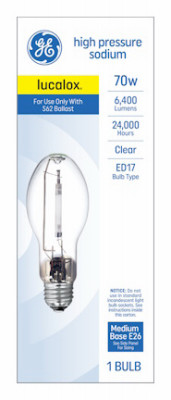 High Pressure Sodium Light Bulb, Medium Base HID, 70 Watt