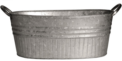 Oval Tub Planter With Handles, Galvanized Metal, 16.5 In.