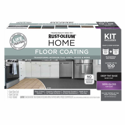 HOME All In-one Floor Coating 2-Step Kit, Semi-Gloss Deep Base + Top Coat, 1 Qt. Each