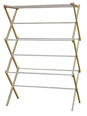 Wood Clothes Drying Rack, 10 Dowels, 25 Ft.