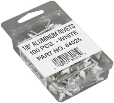 Gutter Rivets, White Aluminum, 1/8 In., 100-Pc.