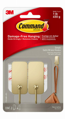 Small Satin Brass Hooks, 2 Hooks/4 Strips