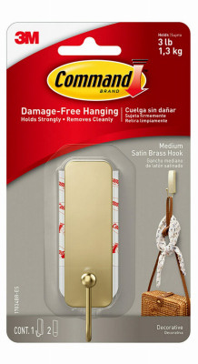 Medium Satin Brass Hook, 2 Strips