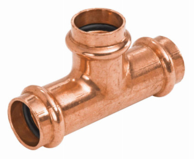 Copper Pipe Tee, 3/4 x 1/2 x 3/4 In. Press